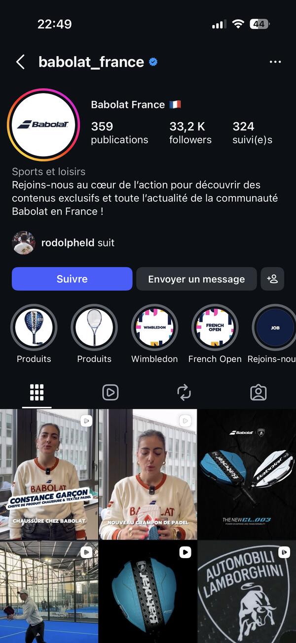 Babolat France — Profil Instagram