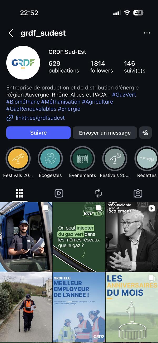 GRDF Sud-Est — Profil Instagram