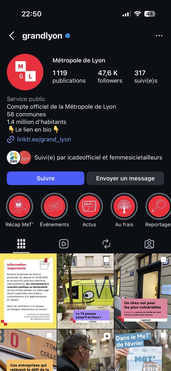 Métropole de Lyon — Profil Instagram